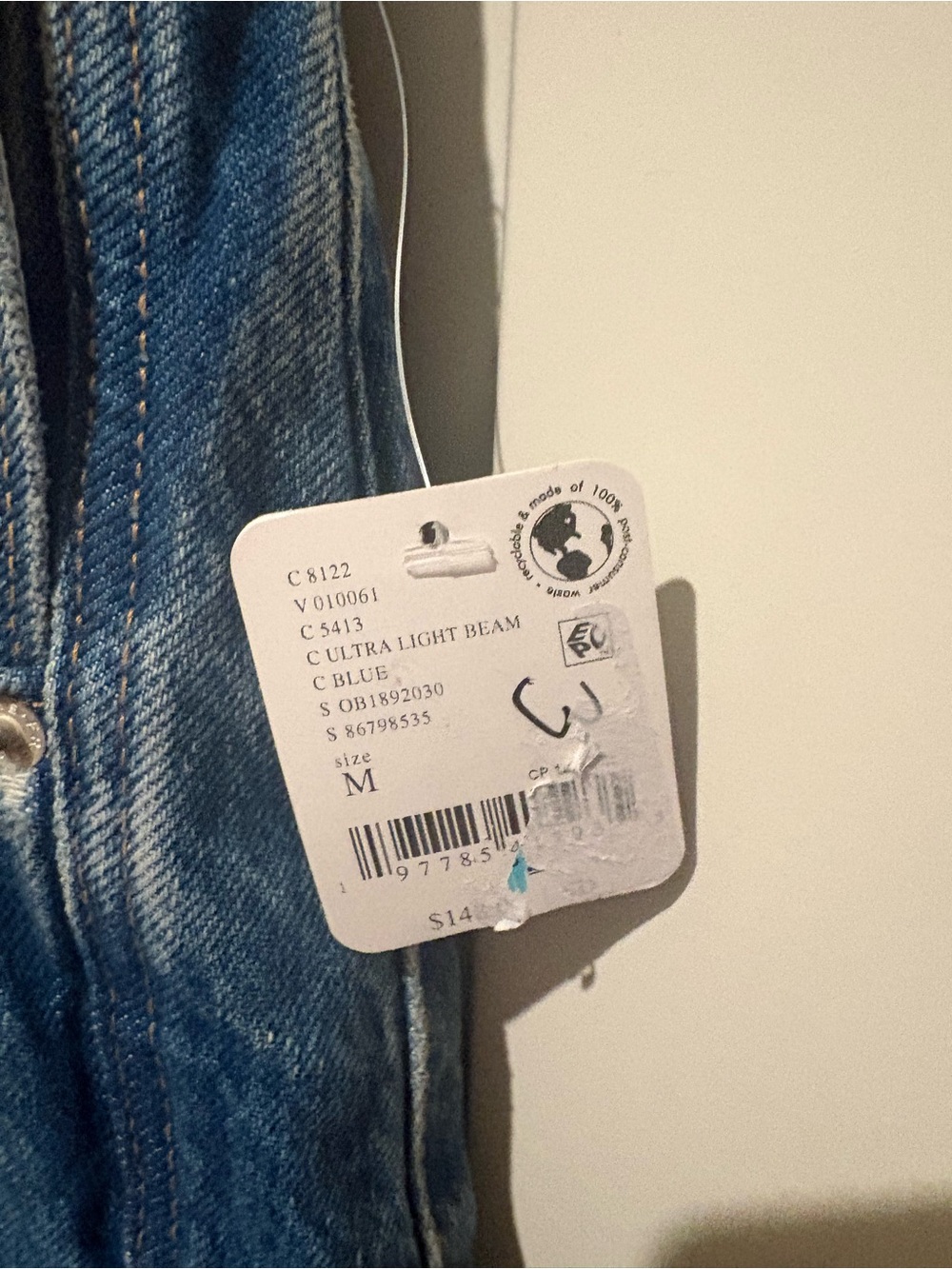 Free People We The Free Good Luck Barrel Overalls Medium Ultra Light Beam NWT - Picture 4 of 6